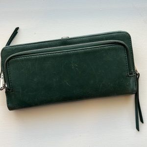 Green Leather Hobo Wallet with Silver Accents